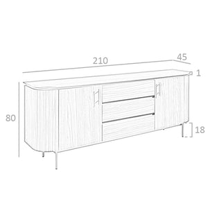 Walnut and polished gold steel sideboard