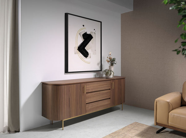 Walnut and polished gold steel sideboard