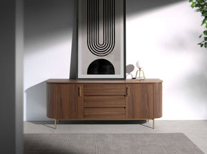 Walnut and polished gold steel sideboard