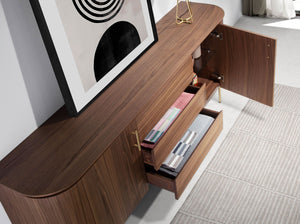 Walnut and polished gold steel sideboard