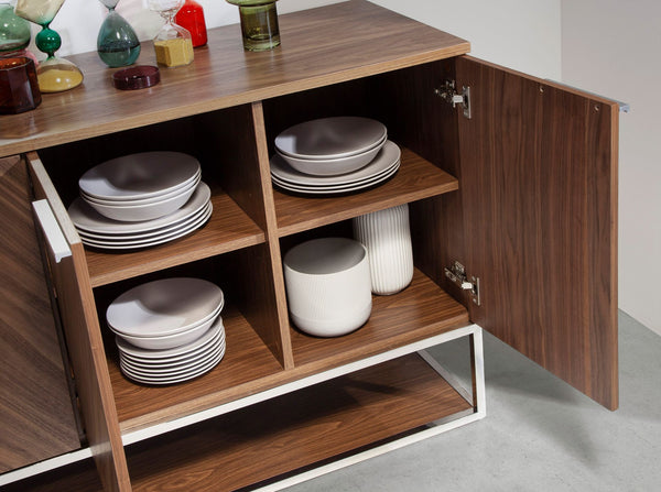 Sideboard in walnut and chromed steel