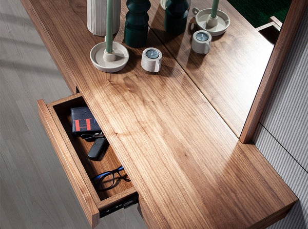 Rectangular walnut wall mirror