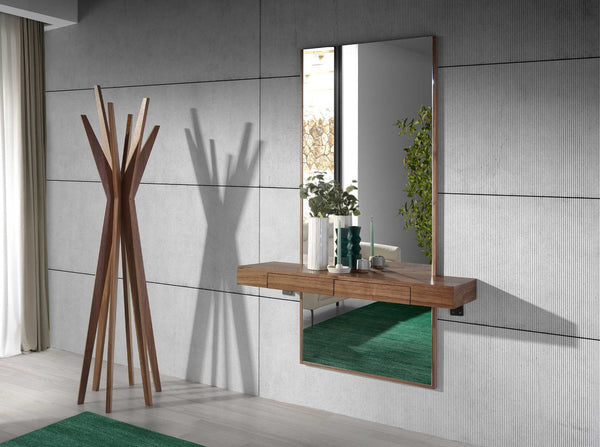 Rectangular walnut wall mirror