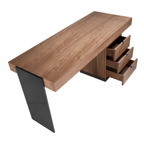 Table in walnut and darkened polished steel