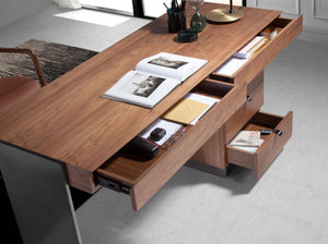 Table in walnut and darkened polished steel