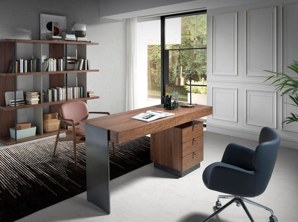Table in walnut and darkened polished steel
