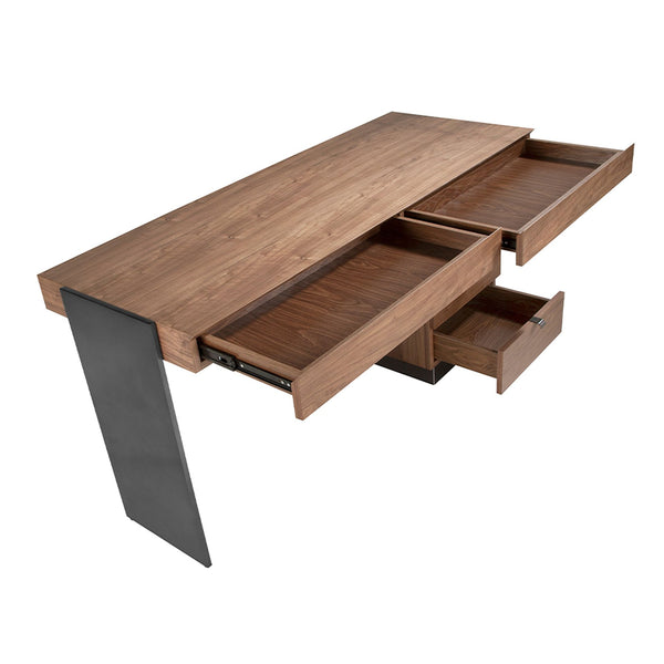 Table in walnut and darkened polished steel