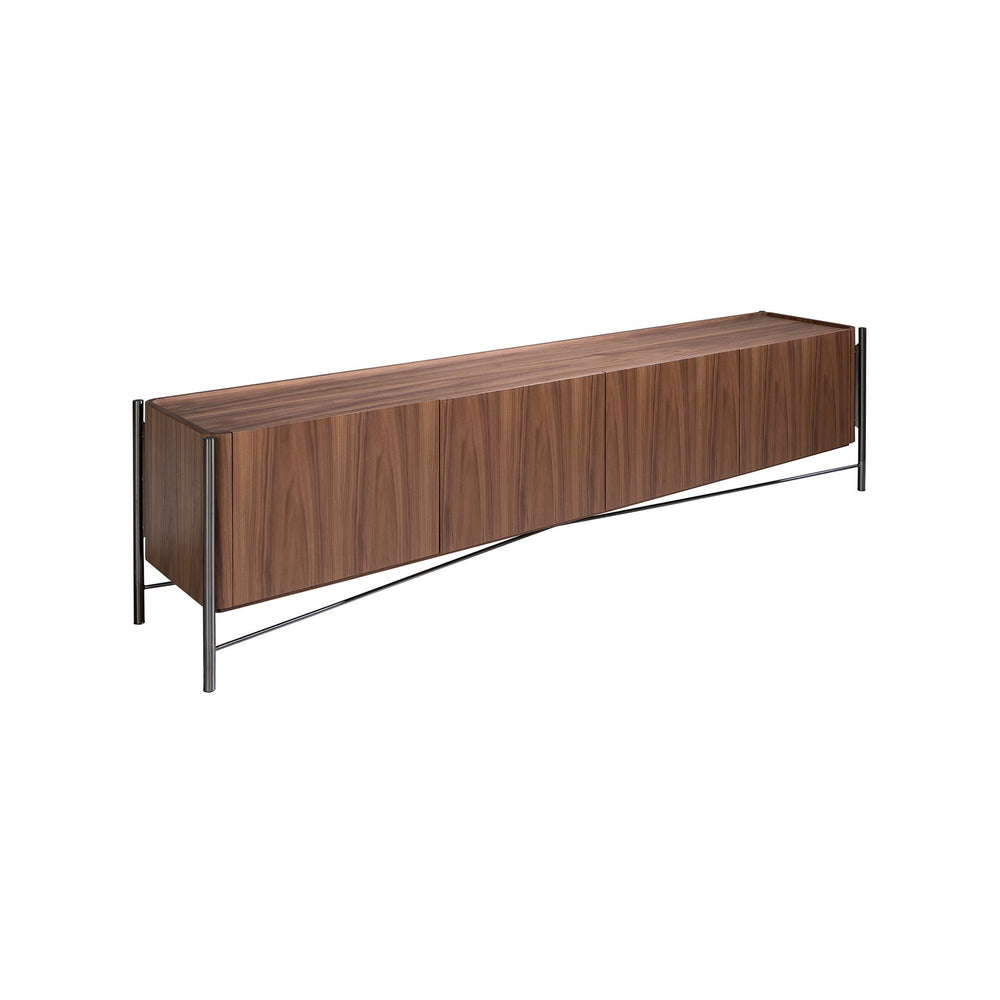 TV stand in walnut and dark steel