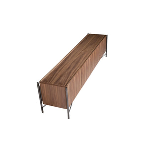 TV stand in walnut and dark steel