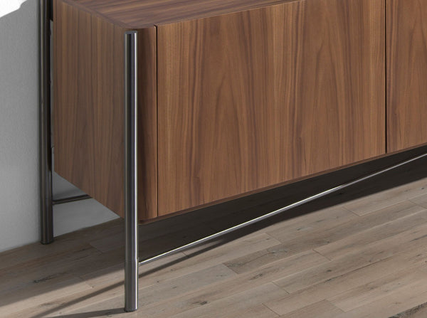 TV stand in walnut and dark steel