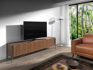 TV stand in walnut and dark steel