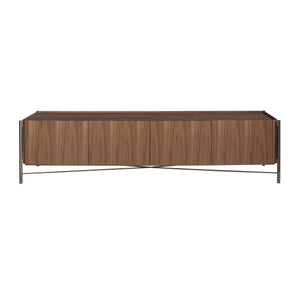 TV stand in walnut and dark steel