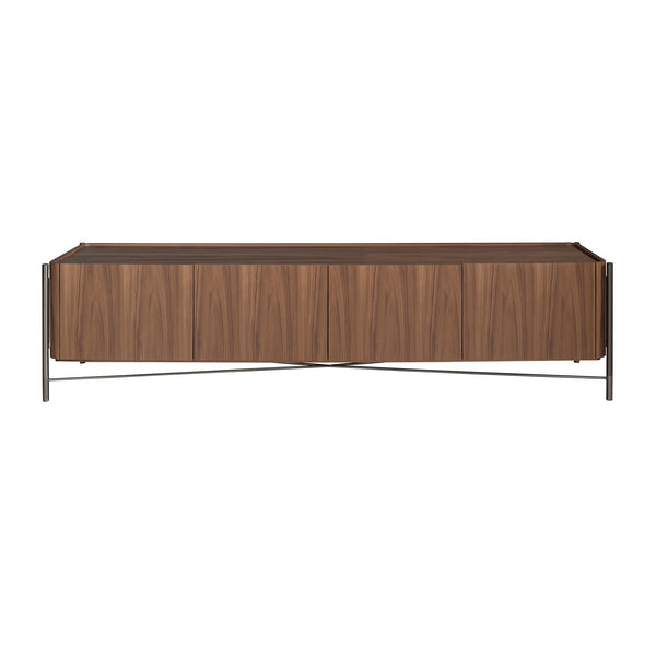 TV stand in walnut and dark steel