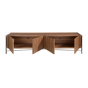 TV stand in walnut and dark steel