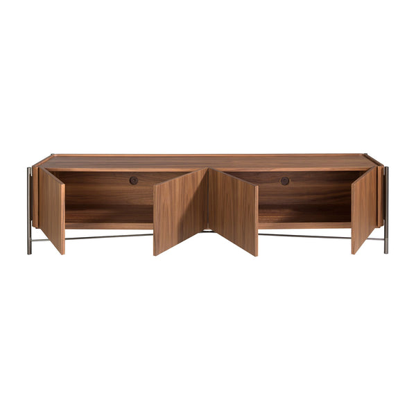 TV stand in walnut and dark steel