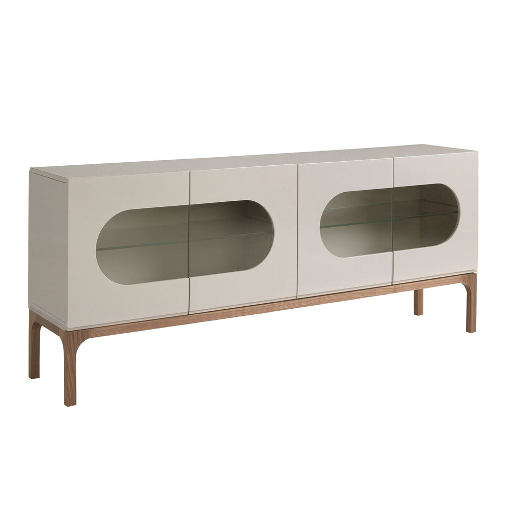 Walnut and gray sideboard with interior lighting