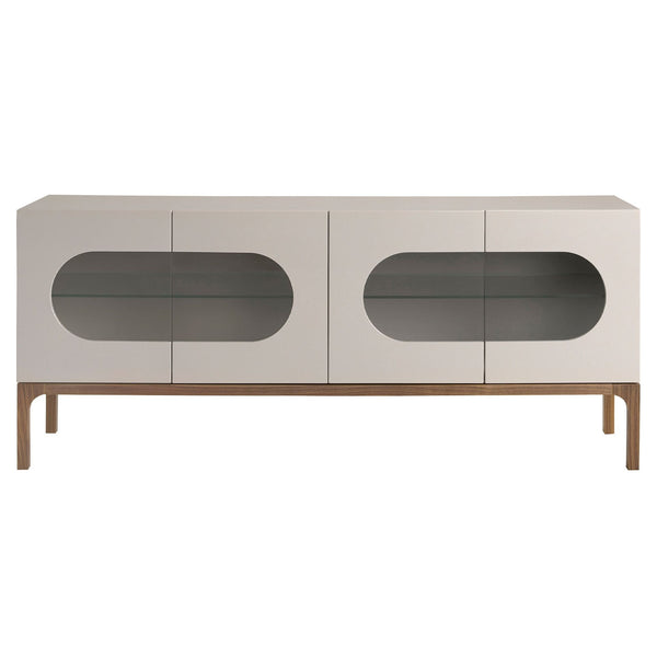 Walnut and gray sideboard with interior lighting