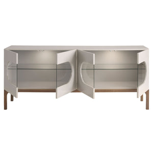 Walnut and gray sideboard with interior lighting