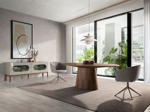 Walnut and gray sideboard with interior lighting