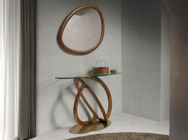 Walnut organic shape wall mirror