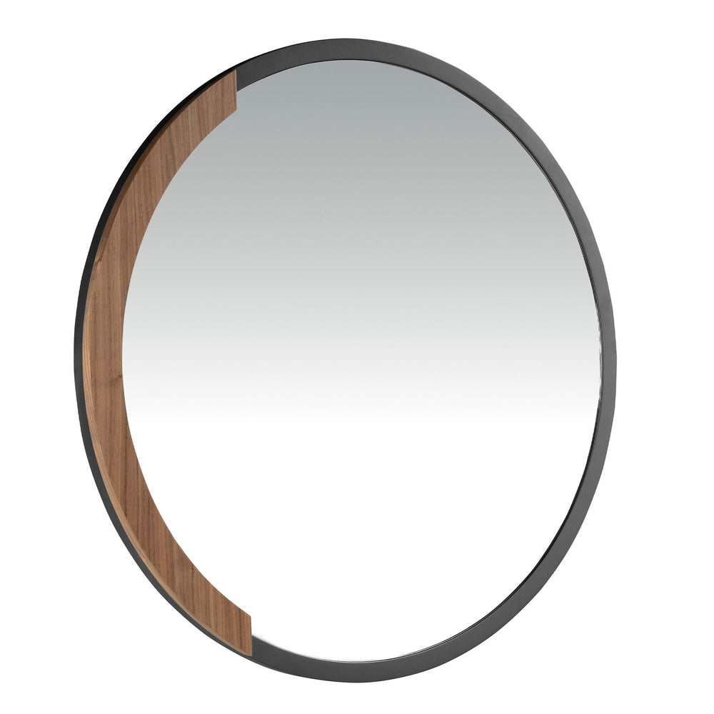 Round black steel wall mirror