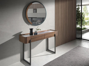 Round black steel wall mirror