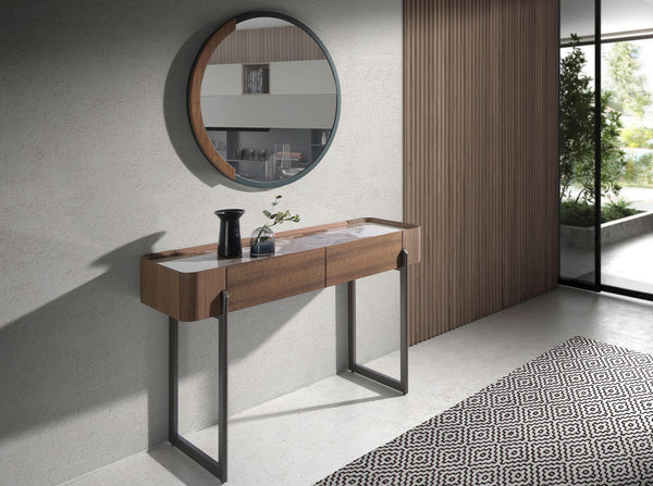 Round black steel wall mirror