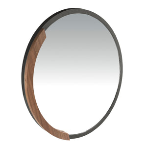 Round black steel wall mirror