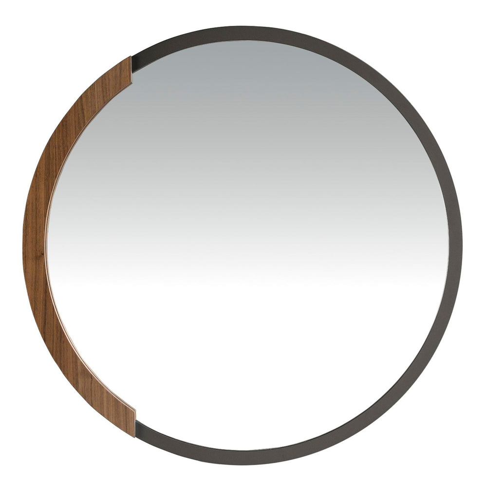 Round black steel wall mirror