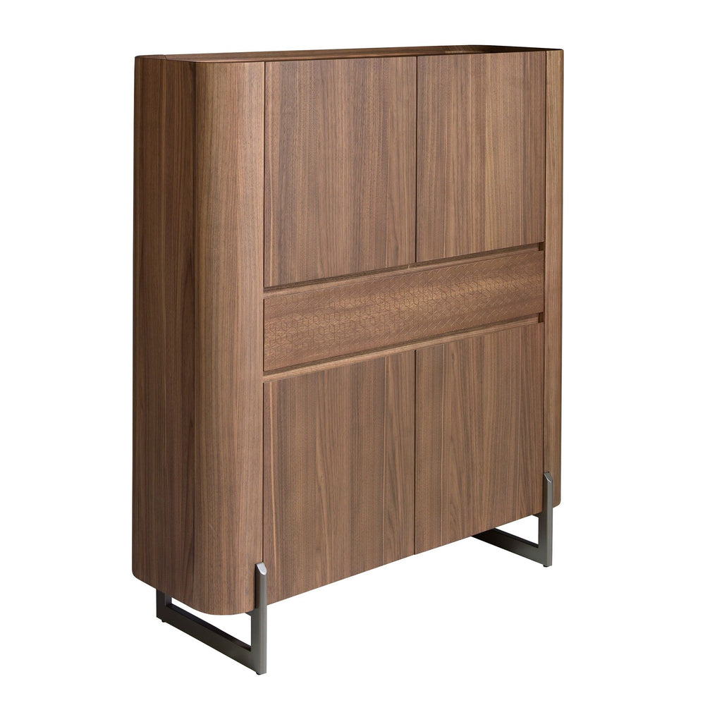 Tall sideboard in walnut and dark metallic steel