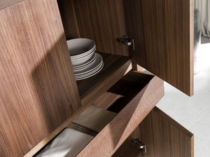 Tall sideboard in walnut and dark metallic steel