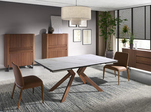 Tall sideboard in walnut and dark metallic steel