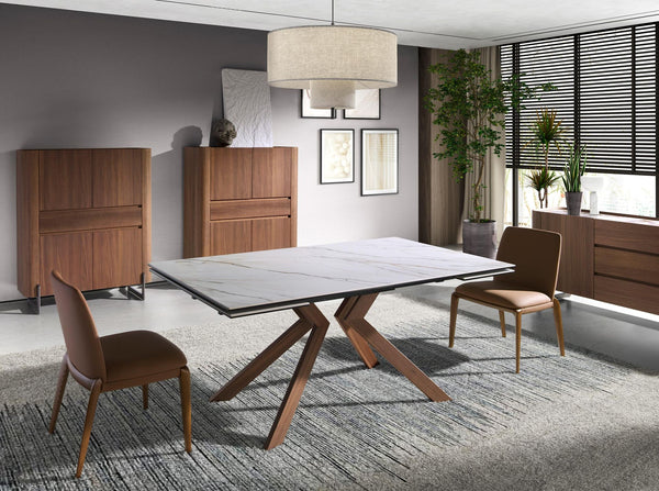 Tall sideboard in walnut and dark metallic steel