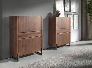 Tall sideboard in walnut and dark metallic steel