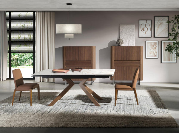 Tall sideboard in walnut and dark metallic steel
