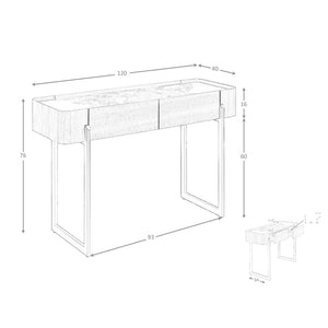 Rectangular console table in porcelain marble, walnut and dark metallic steel
