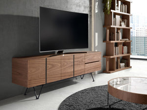 TV table in walnut and black steel
