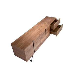 TV table in walnut and black steel