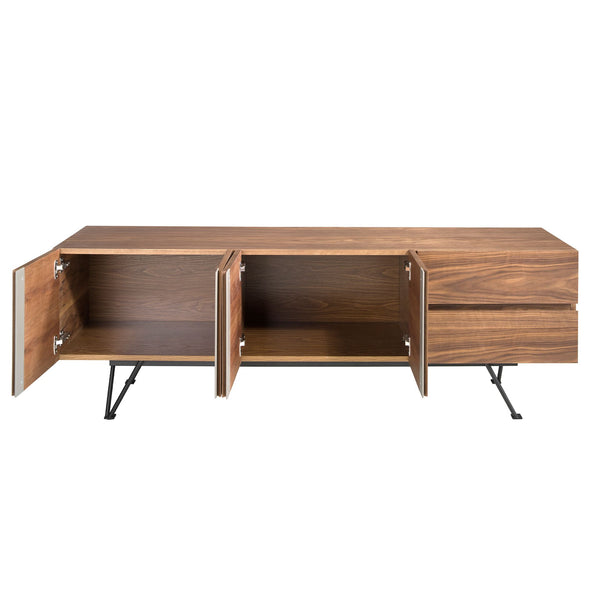 TV table in walnut and black steel