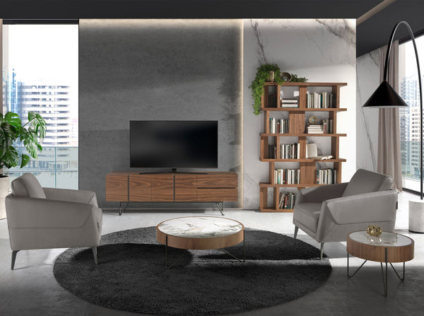 TV table in walnut and black steel