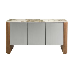 Sideboard in silver wood, walnut and porcelain marble top