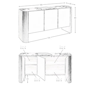 Sideboard in silver wood, walnut and porcelain marble top