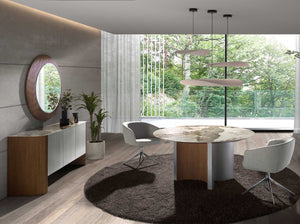 Sideboard in silver wood, walnut and porcelain marble top