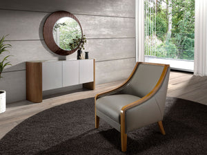 Sideboard in silver wood, walnut and porcelain marble top