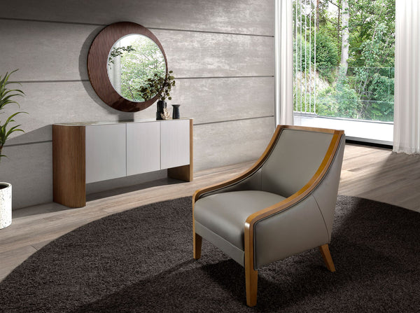 Sideboard in silver wood, walnut and porcelain marble top