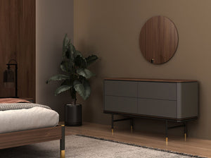Round walnut wall mirror