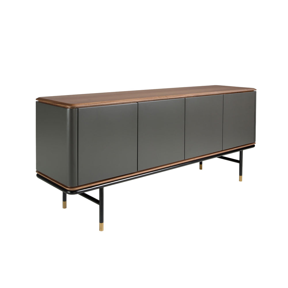 Sideboard in dark gray wood, black steel and walnut top