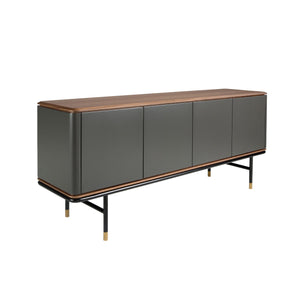 Sideboard in dark gray wood, black steel and walnut top