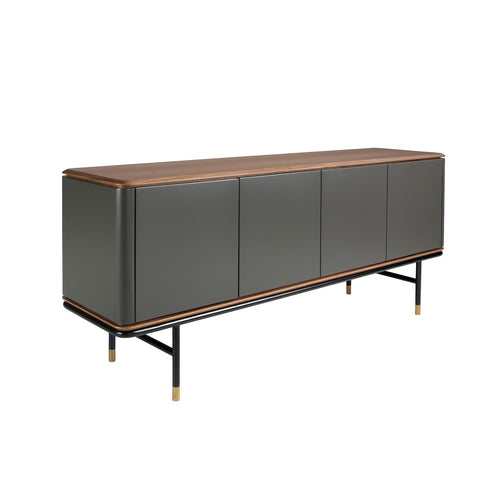 Sideboard in dark gray wood, black steel and walnut top