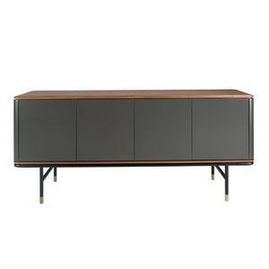 Sideboard in dark gray wood, black steel and walnut top